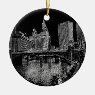Chicago River 1967 Wrigley Byggnad Sol Times Bldg Julgransprydnad Keramik