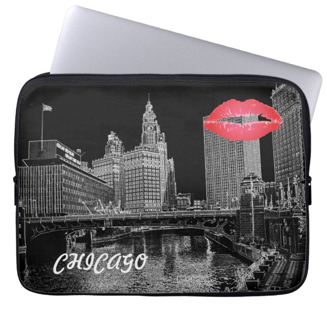 Chicago River 1967 Wrigley Byggnad Sol Times Bldg Laptop Sleeve (Framsidan)