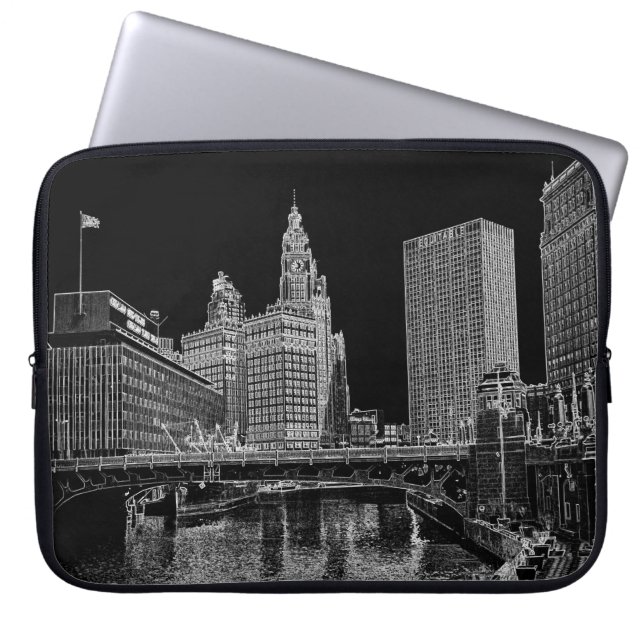 Chicago River 1967 Wrigley Byggnad Sol Times Bldg Laptop Sleeve (Framsidan)
