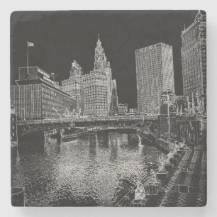 Chicago River 1967 Wrigley Byggnad Sol Times Bldg Underlägg Sten