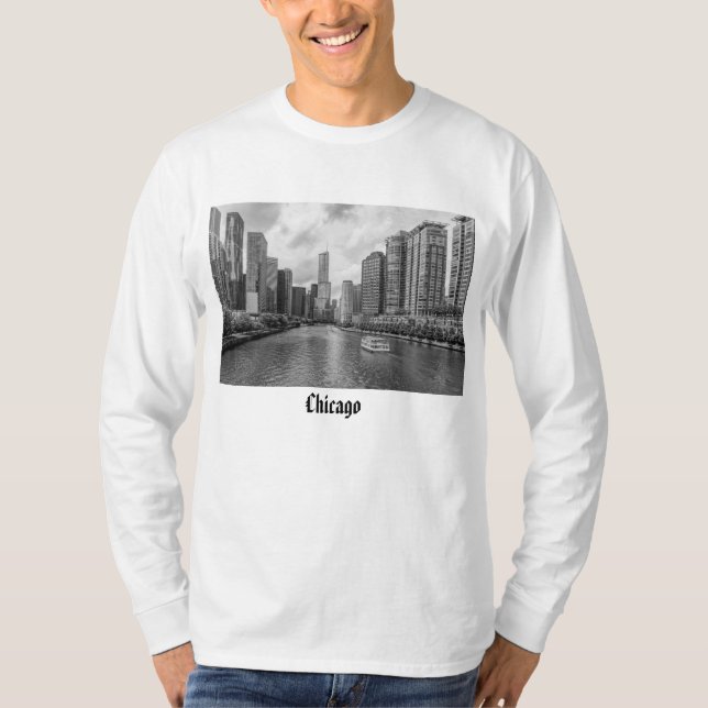 Chicago River and Trump Torn Grayscale T-shirt (Framsida)