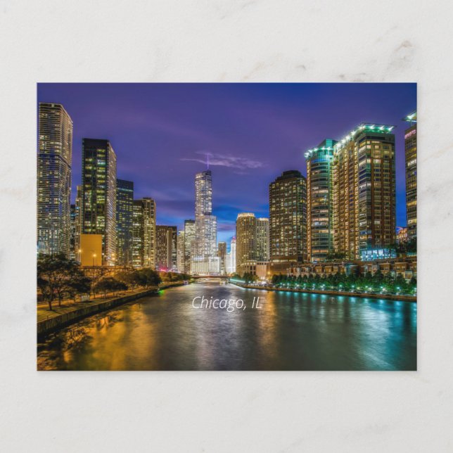 Chicago River at Sunset, märkt. Vykort (Framsida)