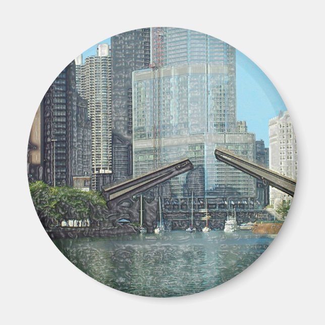 Chicago River Columbus Drive Boat Scene Magnet (Framsidan)