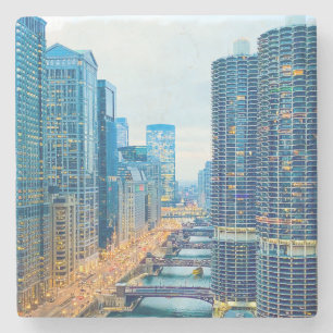 Chicago River i Dusk Stenunderlägg