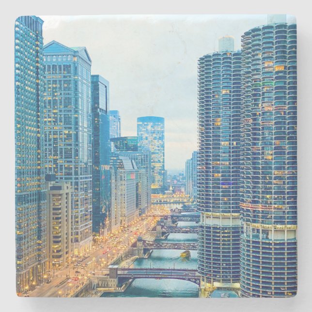 Chicago River i Dusk Stenunderlägg (Framsidan)