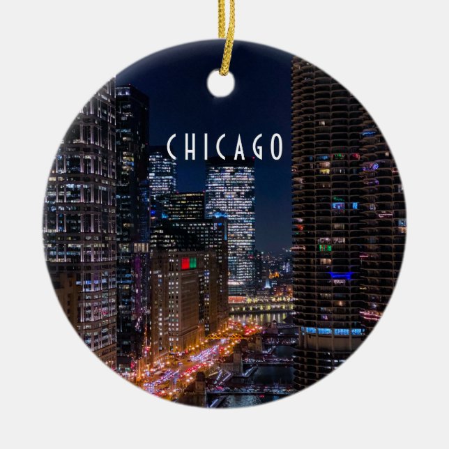 Chicago River i Night Ceramic Ornament (Framsidan)