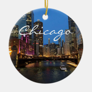Chicago River i Night Ornament