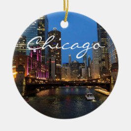 Chicago River i Night Ornament