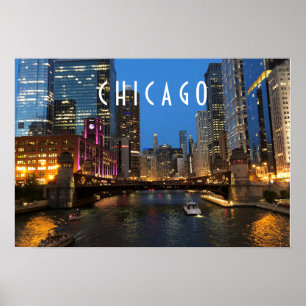 Chicago River i Night Poster