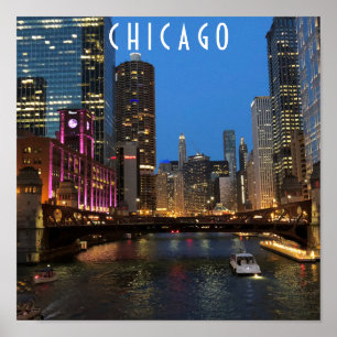Chicago River i Night Poster