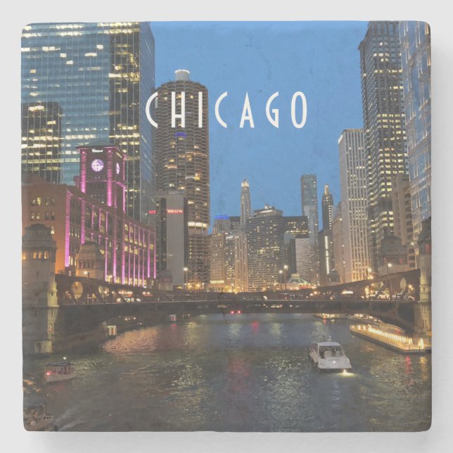 Chicago River i Night Stenunderlägg (Framsidan)