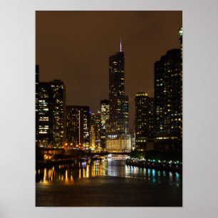 Chicago River Natt Storm Poster