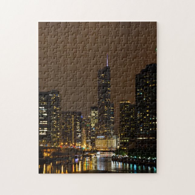 Chicago River Natt Storm Pussel (Vertikal)