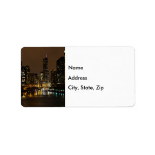 Chicago River Night Storm Address Label Adressetikett