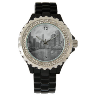 Chicago River och Trump Torn Grayscale Armbandsur