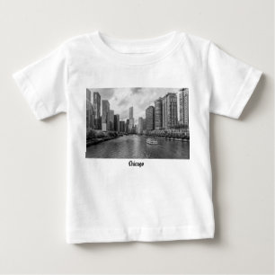 Chicago River och Trump Torn Grayscale Baby Shirt T