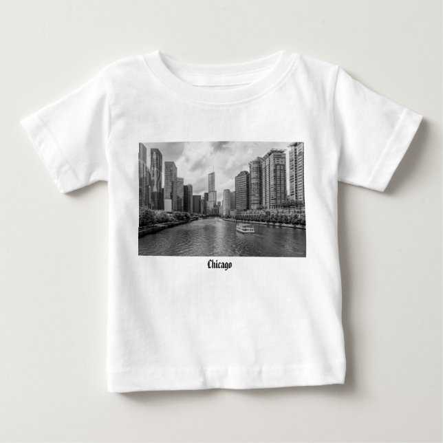Chicago River och Trump Torn Grayscale Baby Shirt T (Framsida)