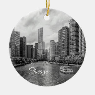 Chicago River och Trump Torn Grayscale Ornament