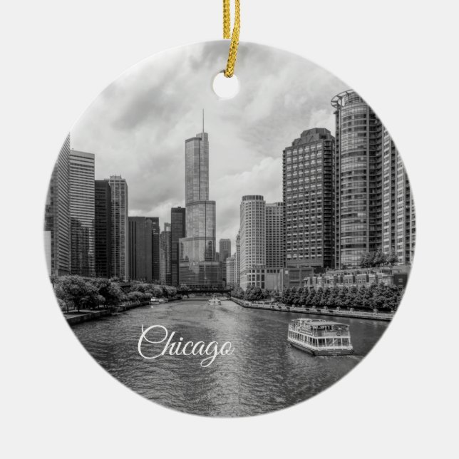 Chicago River och Trump Torn Grayscale Ornament (Framsidan)
