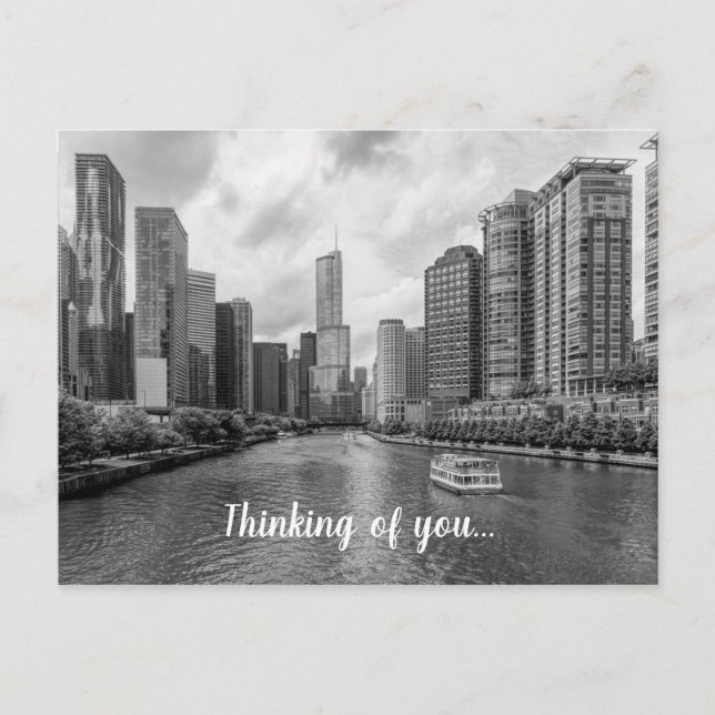 Chicago River och Trump Torn Grayscale PostCard Vykort (Framsida)