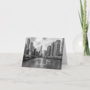 Chicago River och Trump Torn Grayscale Tack Kort