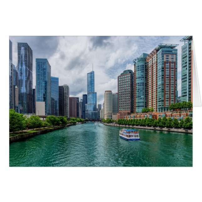 Chicago River och Trump Torn Greeting Card Hälsningskort (Framsidan Horizontal)