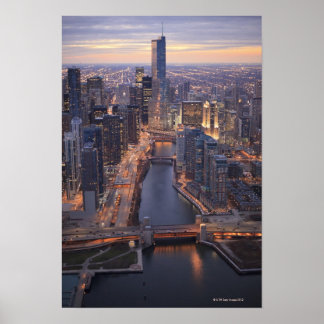 Chicago River och Trump Torn ovanifrån Poster