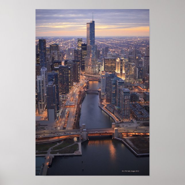 Chicago River och Trump Torn ovanifrån Poster (Framsidan)