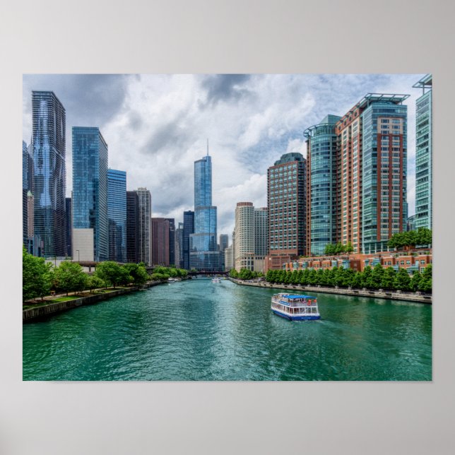 Chicago River och Trump Torn Poster (Framsidan)