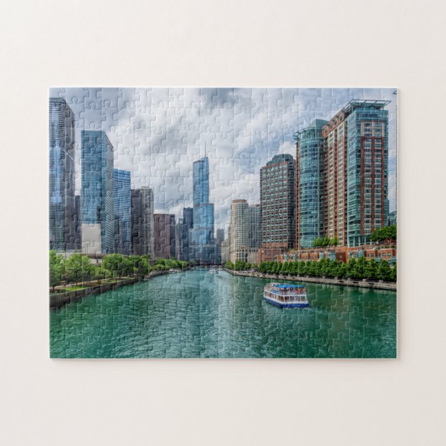 Chicago River och Trump Torn Pussel (Horisontell)