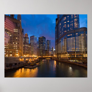 Chicago River på natten Poster