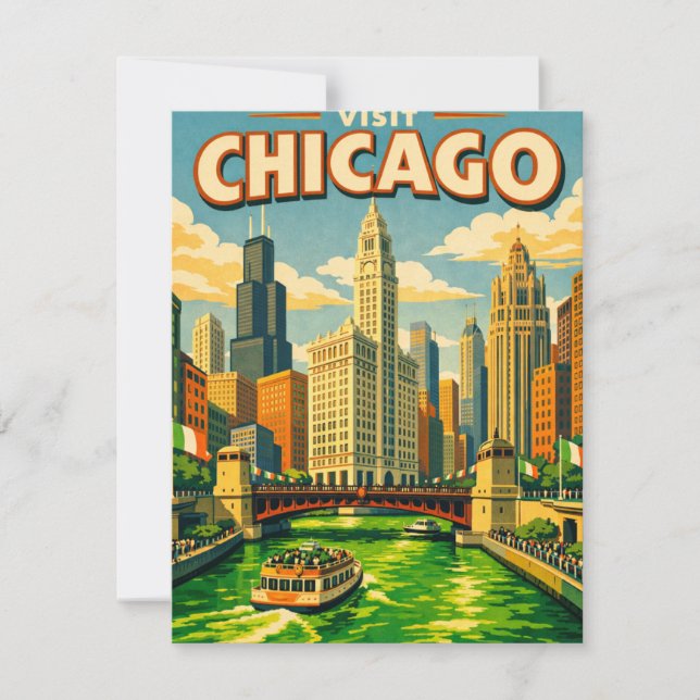 Chicago River Saint Patricks day postcard Anteckningskort (Framsida)