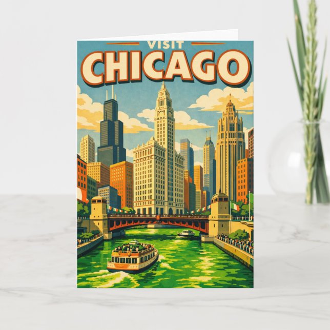 Chicago River Saint Patricks day postcard Tack Kort (Framsida)