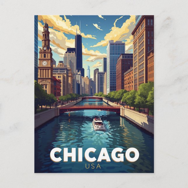 Chicago River Skyline Boat Tour Vykort (Framsida)