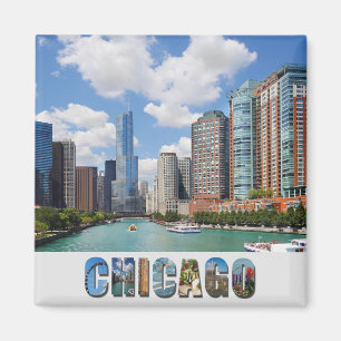 Chicago River Skyline Photo Magnet