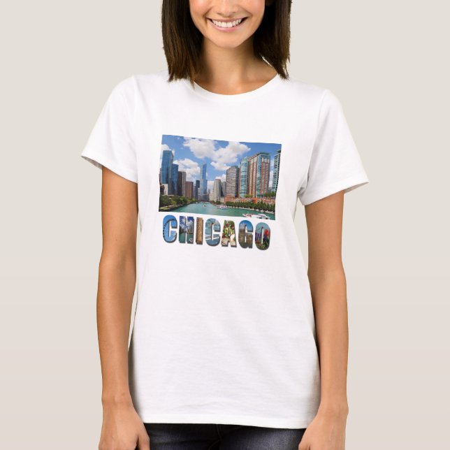 Chicago River Skyline Photo T Shirt (Framsida)