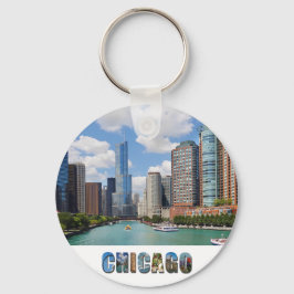 Chicago River Skyline Travel Photo Nyckelring