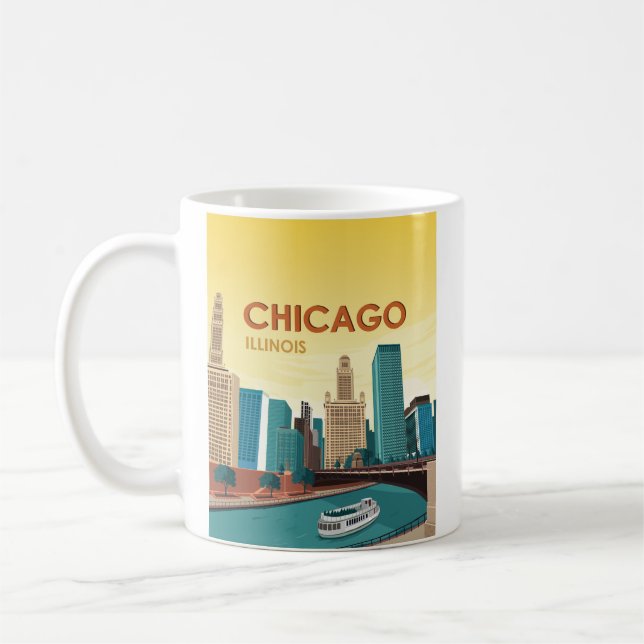 Chicago River Skyline Vintage resor Kaffemugg (Vänster)