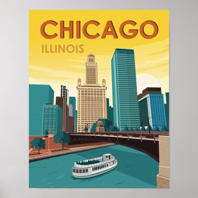 Chicago River Skyline Vintage resor Poster (Framsidan)