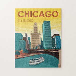 Chicago River Skyline Vintage resor Pussel