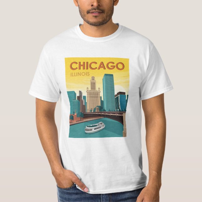 Chicago River Skyline Vintage resor T Shirt (Framsida)