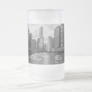 Chicago River Trump Torn Grayscale Frosted Mugg