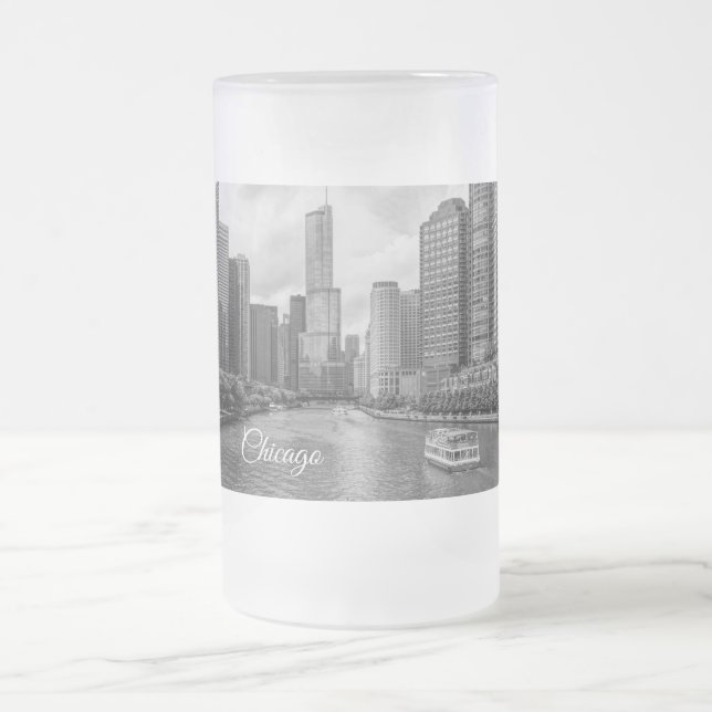 Chicago River Trump Torn Grayscale Frosted Mugg (Center)