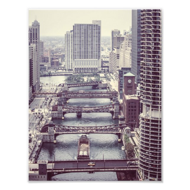 Chicago River Wacker Drive, Chicago, Illinois Fototryck (Framsidan)