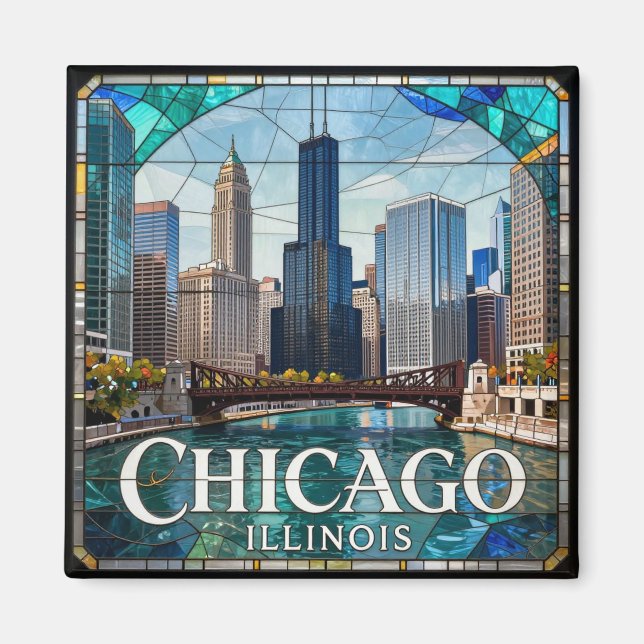 Chicago Riverfront Skyline 🌆 Magnet (Framsidan)