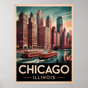 Chicago Riverwaldare Retro Art - Vintage Cityscape Poster