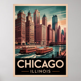 Chicago Riverwaldare Retro Art - Vintage Cityscape Poster