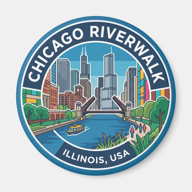 Chicago Riverwalk Illinois Magnet (Framsidan)