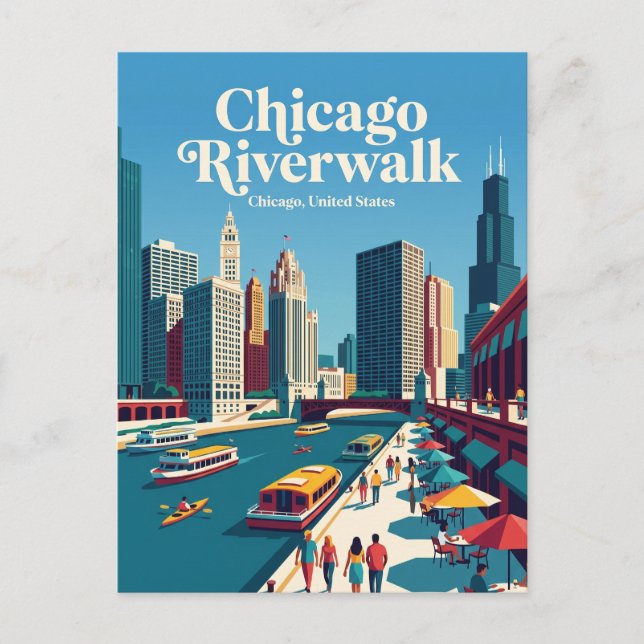 Chicago Riverwalk Illinois Vykort (Framsida)