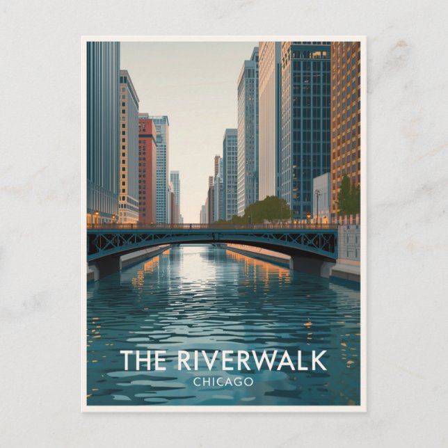 Chicago Riverwalk: Utsikt över Downtown Vykort (Framsida)